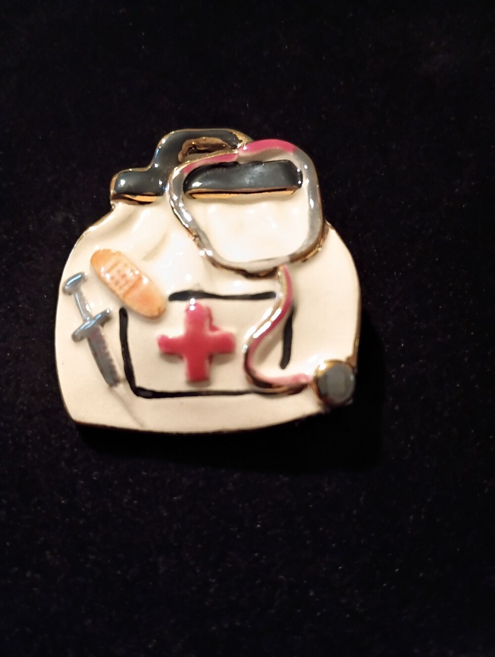 Clay Hand Painted Nurse Doctor Bag Pin Brooch